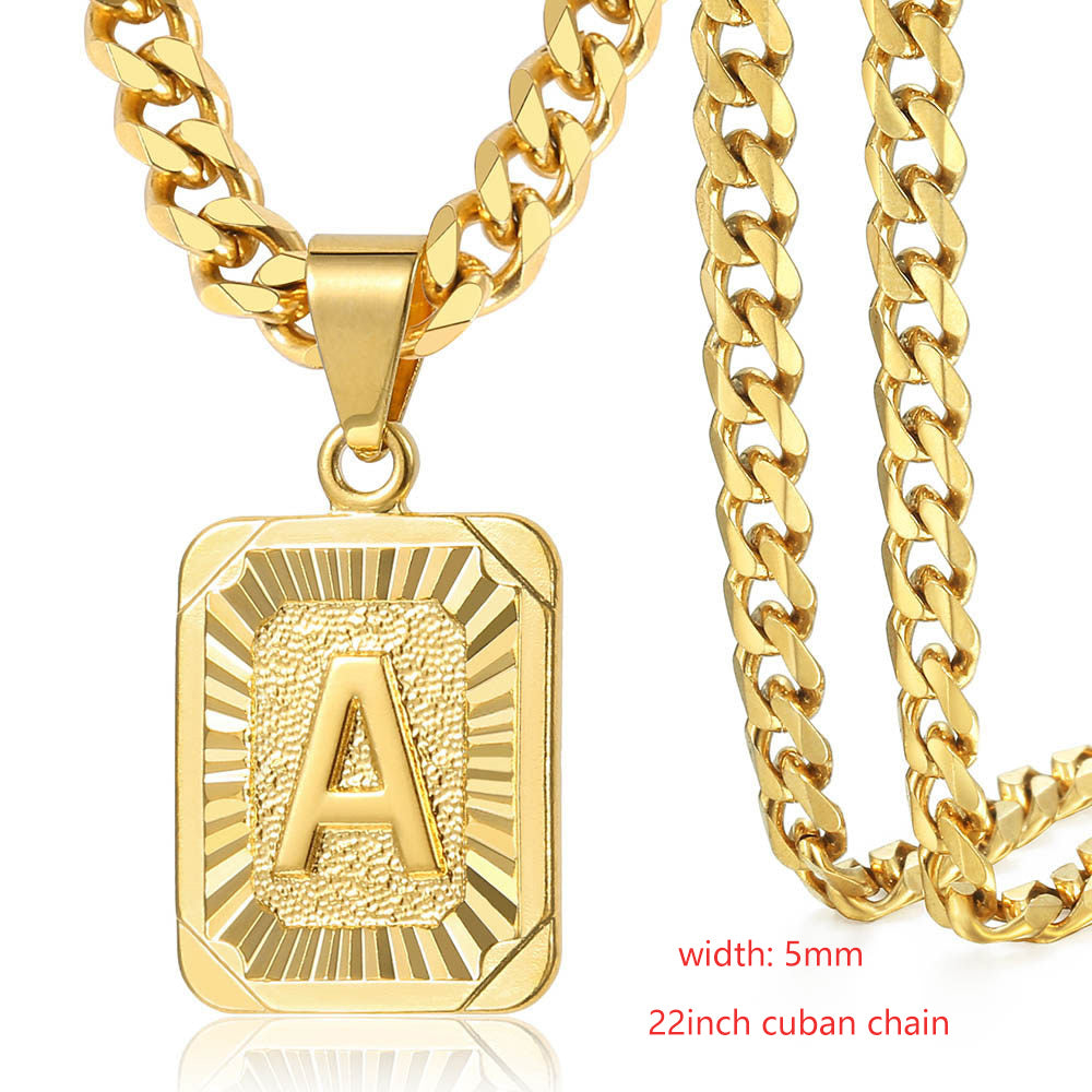 Gold Initial Card Letter Pendant Necklace Optional Chain