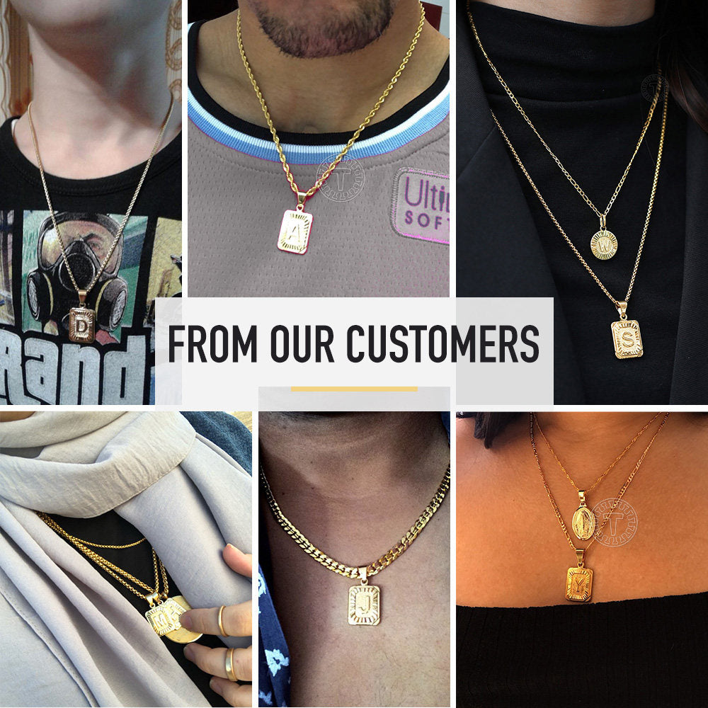 Gold Initial Card letter Pendant Necklace Box Chain 22inch