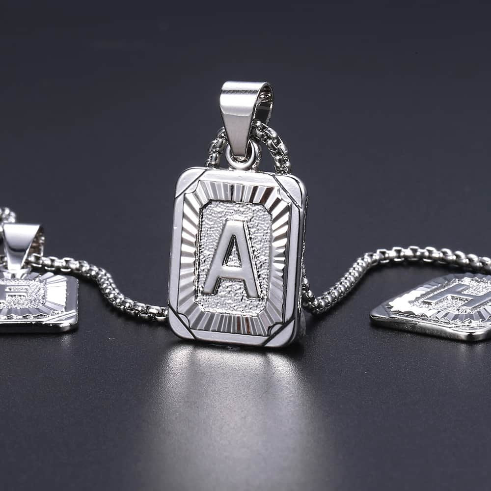 White Gold Initial Card Pendant Necklace 22inch
