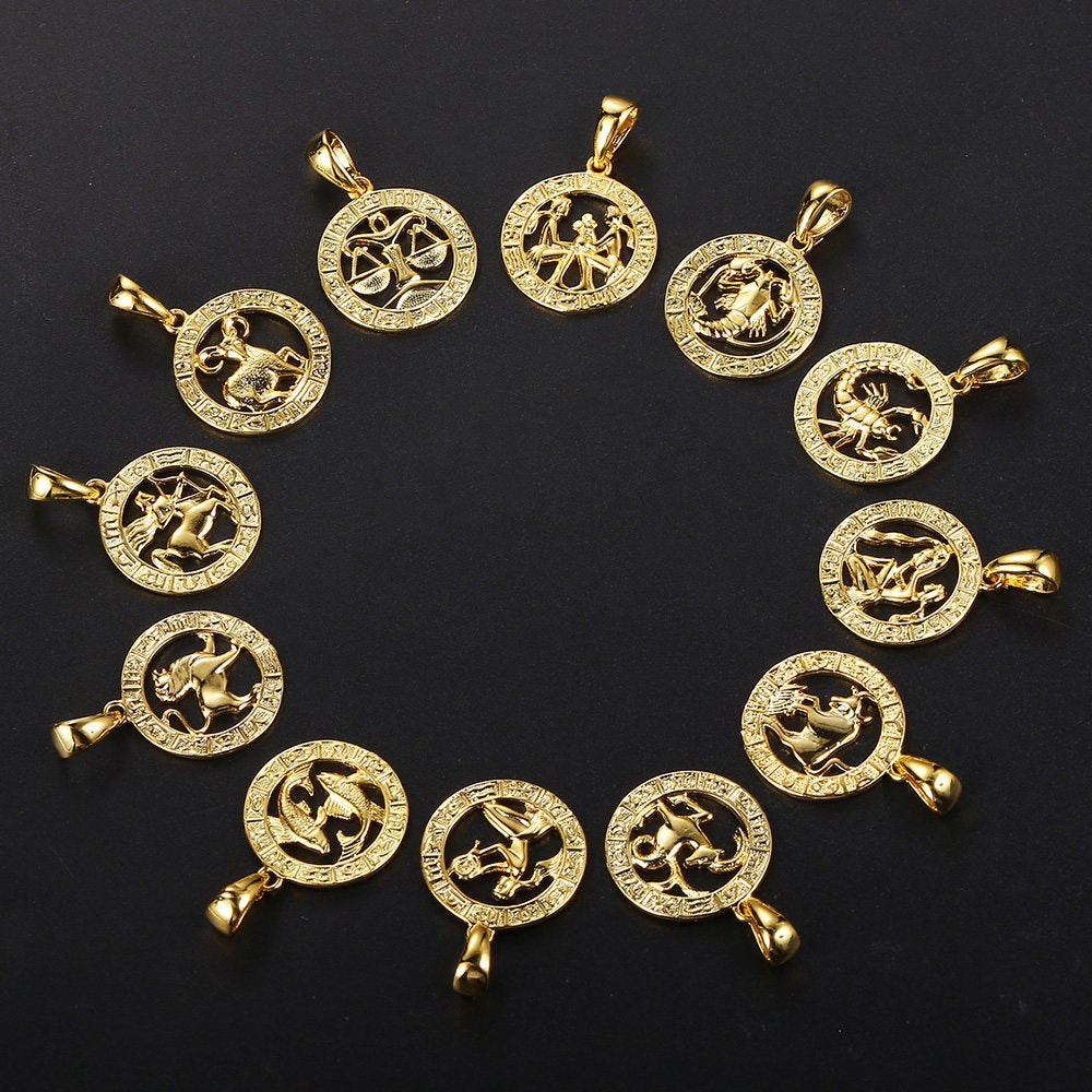 Gold Plated Zodiac Pendant Necklace Box Chain 22inch