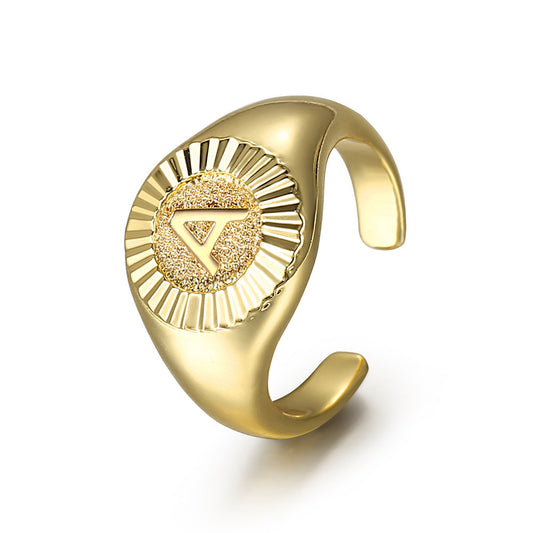 Gold Signet Initial Open Ring