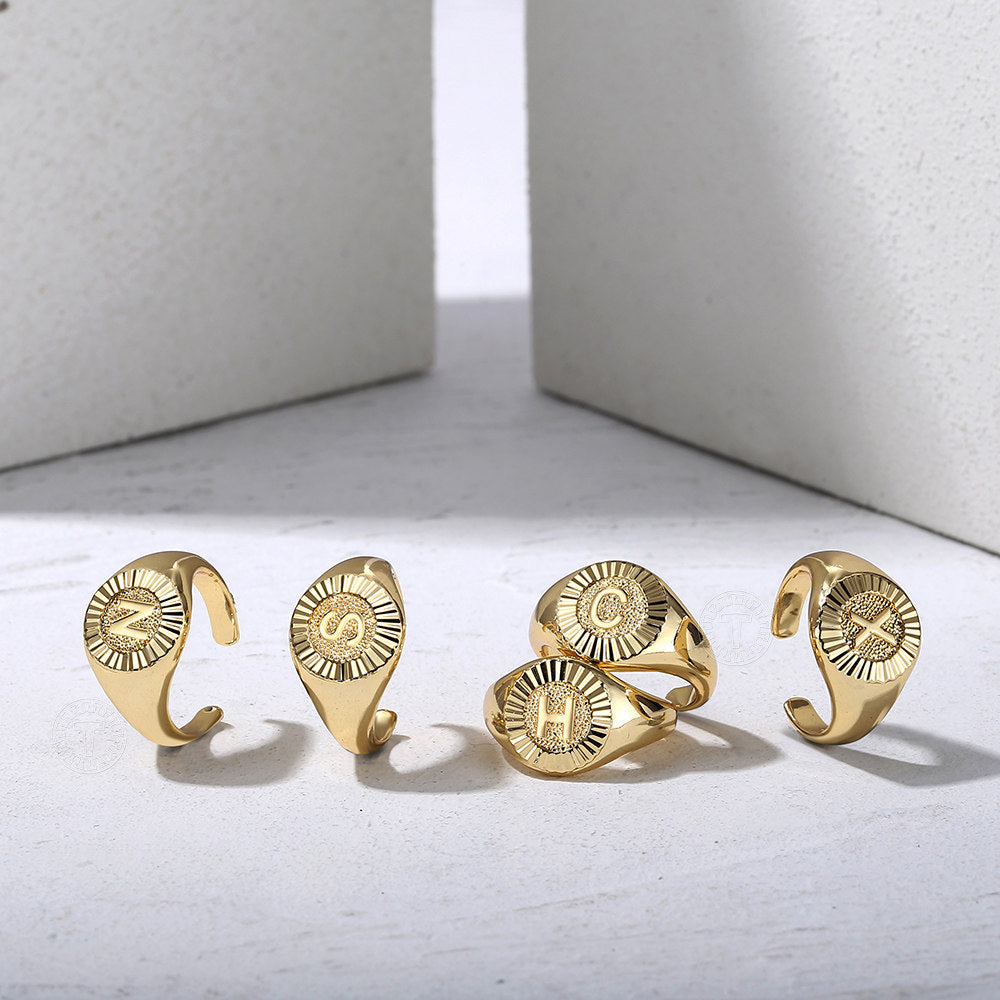 Gold Signet Initial Open Ring