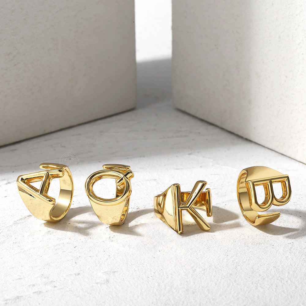 Gold Initial Open Ring Resizable