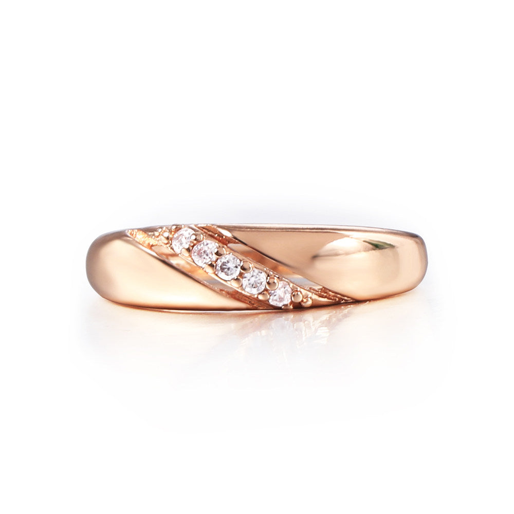 5.5mm 585 Rose Gold Ring White Rhinestone Cut CZ Cubic Zirconia Ring