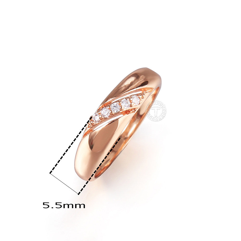5.5mm 585 Rose Gold Ring White Rhinestone Cut CZ Cubic Zirconia Ring