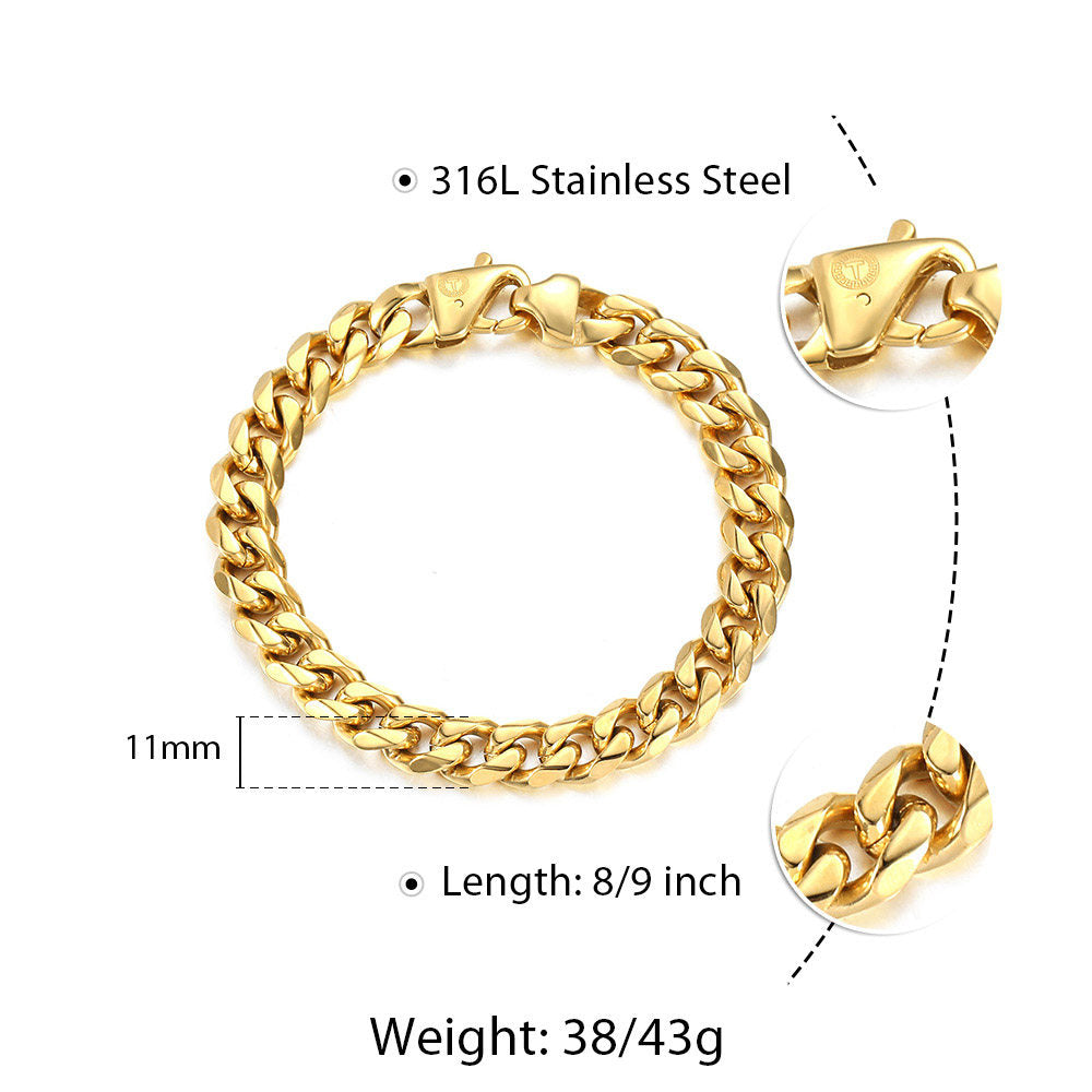 11mm Gold Cuban Chain Bracelet Anklet 8/9 inch