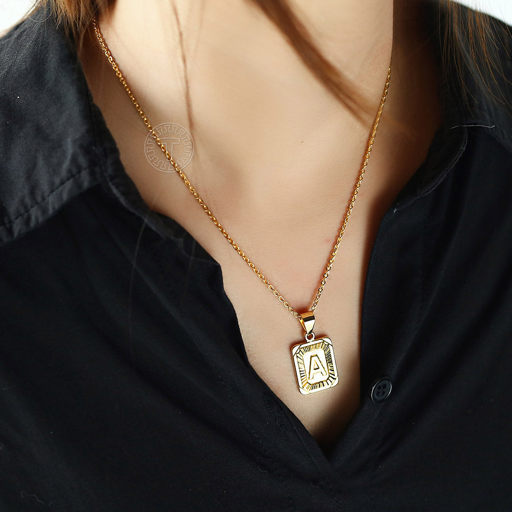 Gold Initial Card Letter Pendant Necklace Optional Chain