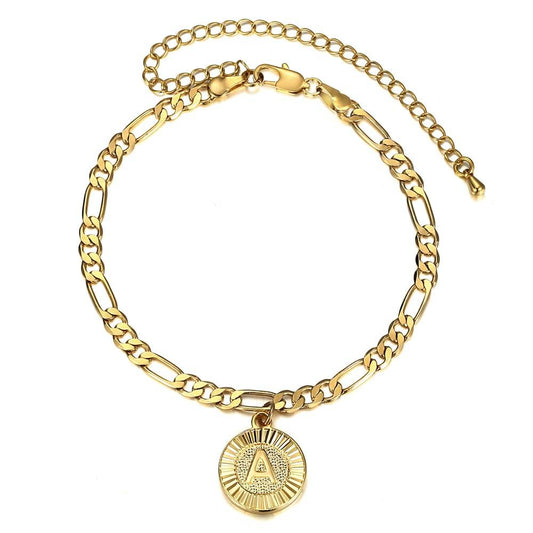 Medallion Initial Charm Anklet Adjustable