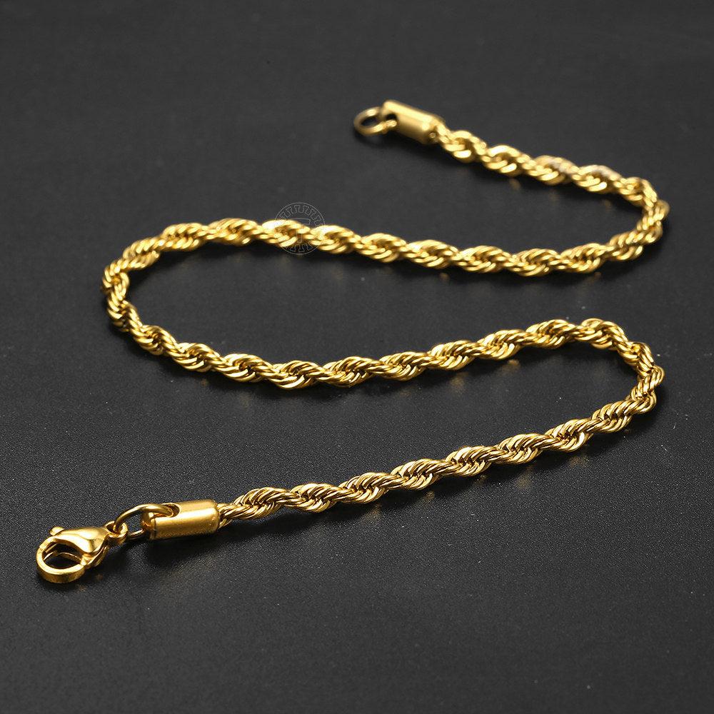 3mm Gold Rope Chain Anklet 10inch