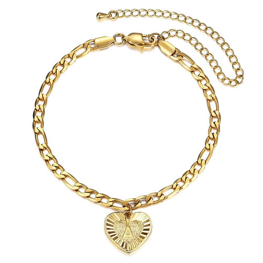 Initial Letter Heart Love Charm Anklet Adjustable