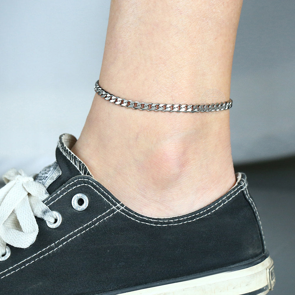 5mm Silver Gold Black Cuban Chain Bracelet Anklet 8-11inch