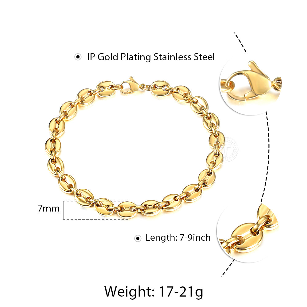 7/9/11mm Coffee Beans Chain Bracelet 7-9inch