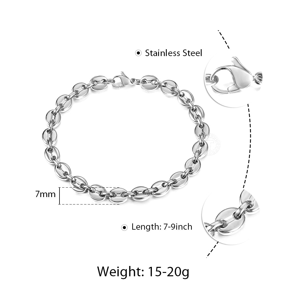 7/9/11mm Coffee Beans Chain Bracelet 7-9inch