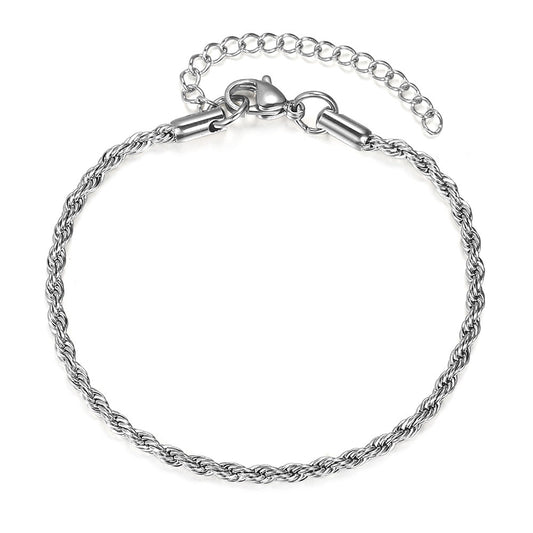 3mm Rope Chain Bracelet Stainless Steel 7+2inch