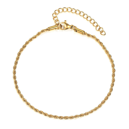 2/3/4/5mm Gold Rope Chain Bracelet Stainless Steel 7+2inch