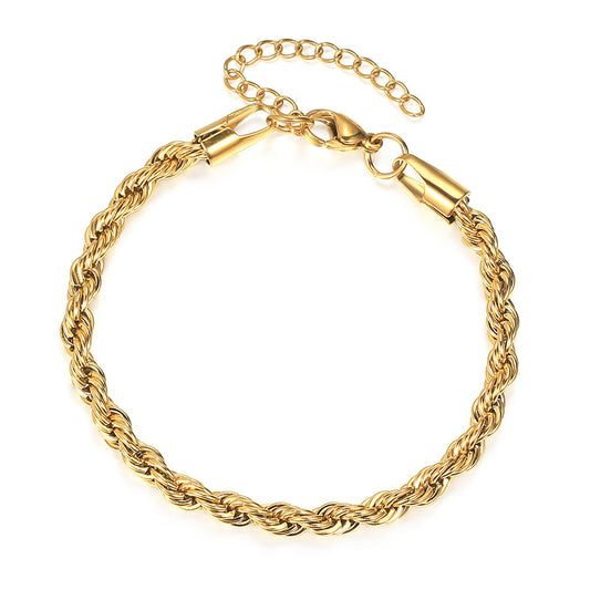 5mm Gold Rope Chain Bracelet Stainless Steel 7+2inch