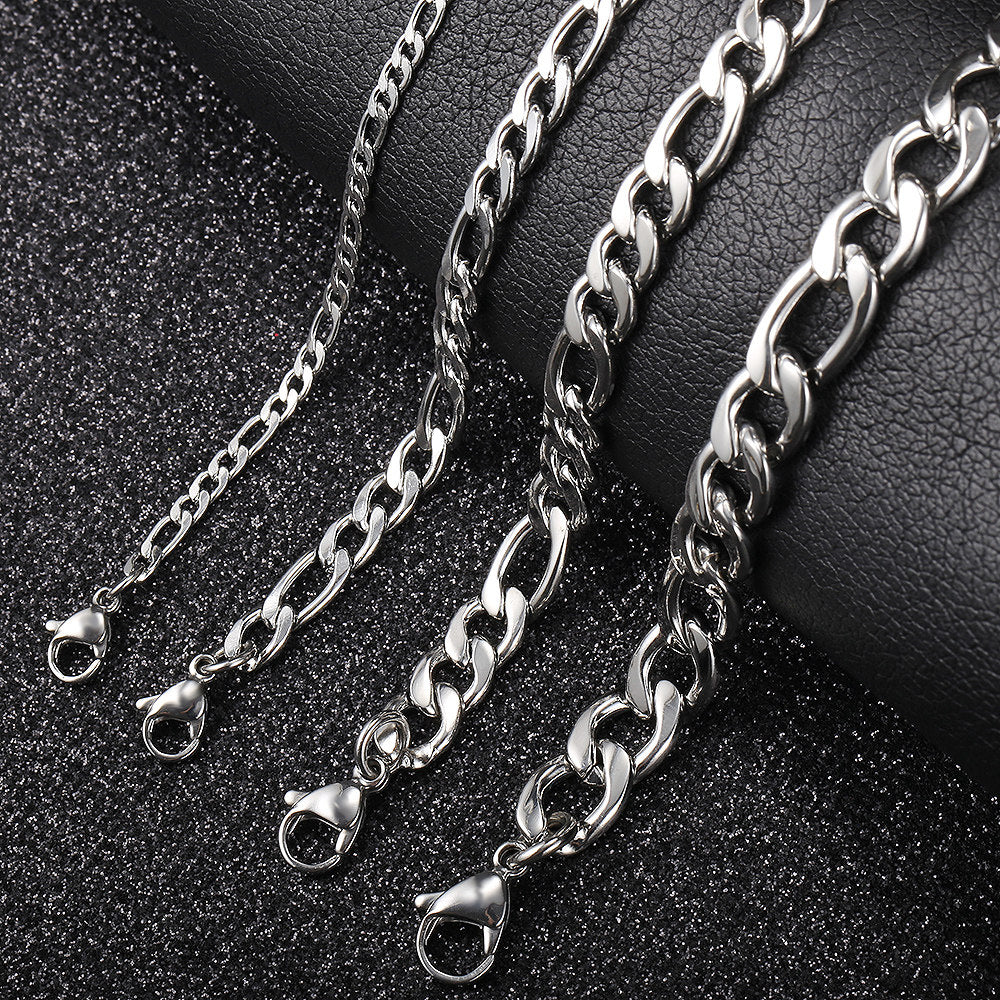 3/5/7/9mm Gold Silver Figaro Chain Bracelet 7-10inch