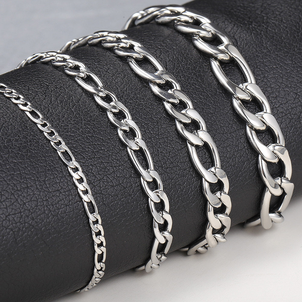 3/5/7/9mm Gold Silver Figaro Chain Bracelet 7-10inch