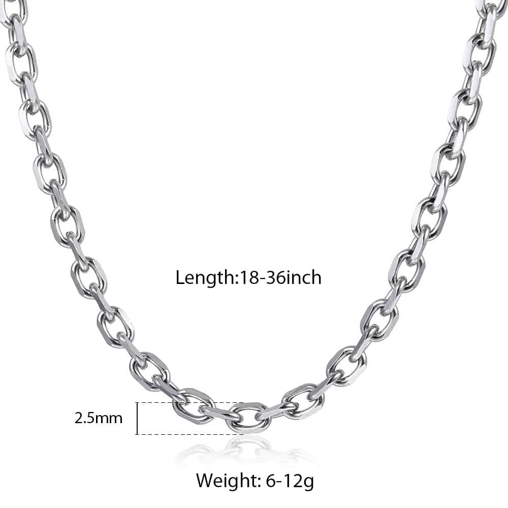 2.5mm Cable Chain Necklace 18-30inch