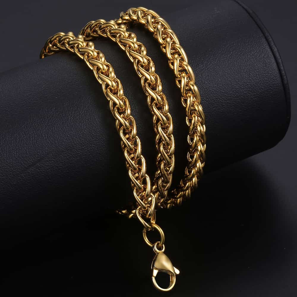 6mm Gold Wheat Chain Necklace 18-30inch