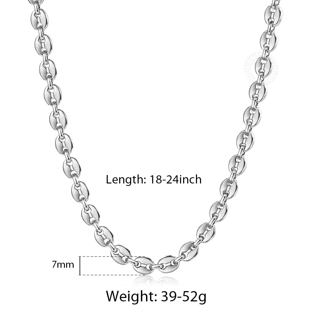 7mm Coffee Beans Chain Necklace 18-24inch