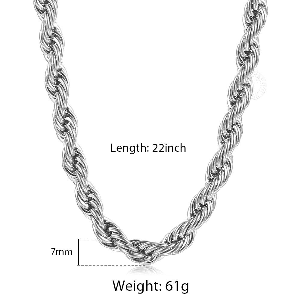 7mm Gold Silver Rope Chain Necklace 18-24inch