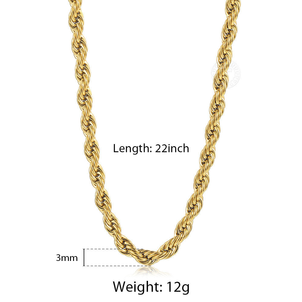 3mm Gold Silver Rope Chain Necklace 18-24inch – Trendsmax