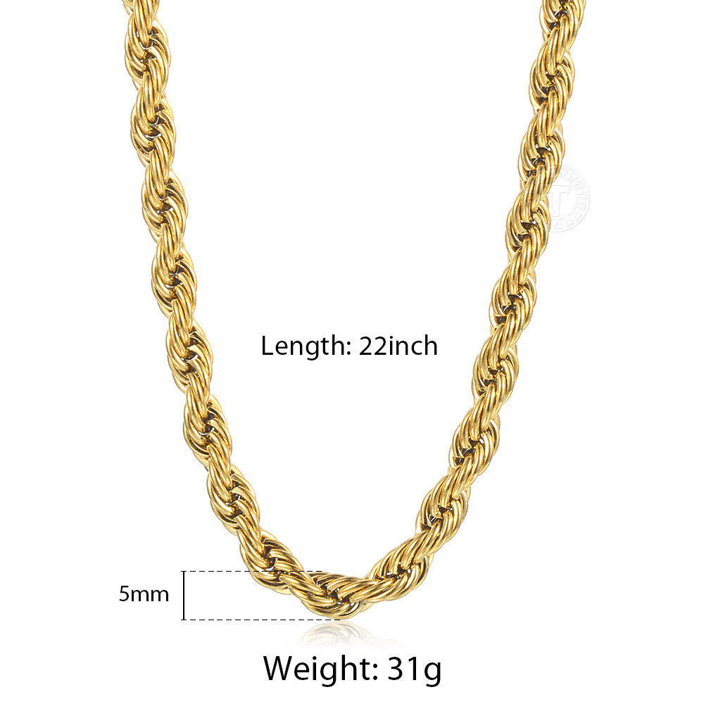 5mm Gold Silver Rope Chain Necklace 18-24inch