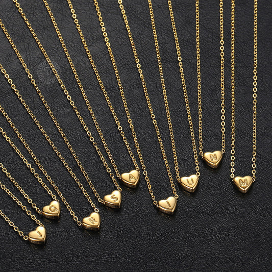 Gold Mini Heart Initial Letter Charm Choker Necklace 14+2inch