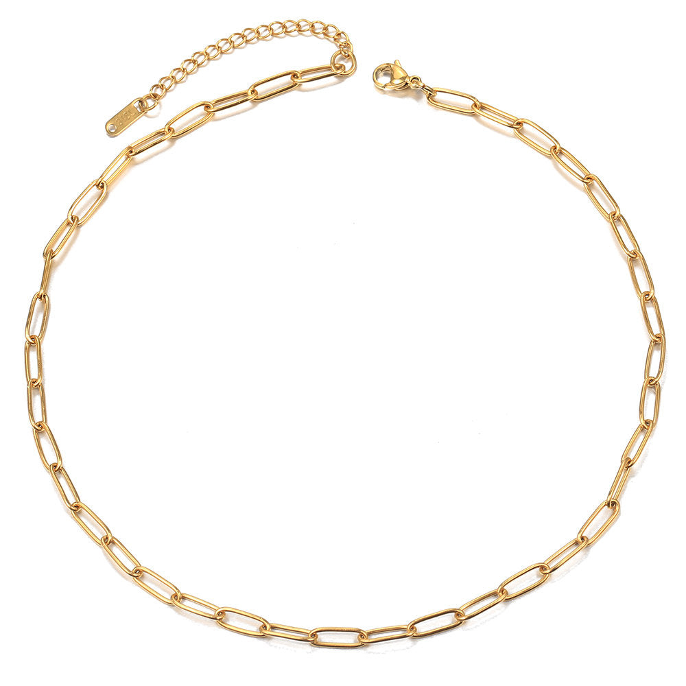 4mm Gold Paperclip Chain Choker Necklace Stainless Steel 16/18inch