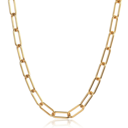 7mm Gold  Paperclip Chain Choker Necklace Stainless Steel 14+2inch