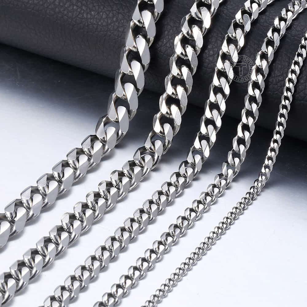 3/5/7/9/11mm Silver Cuban Chain Necklace 18-30inch