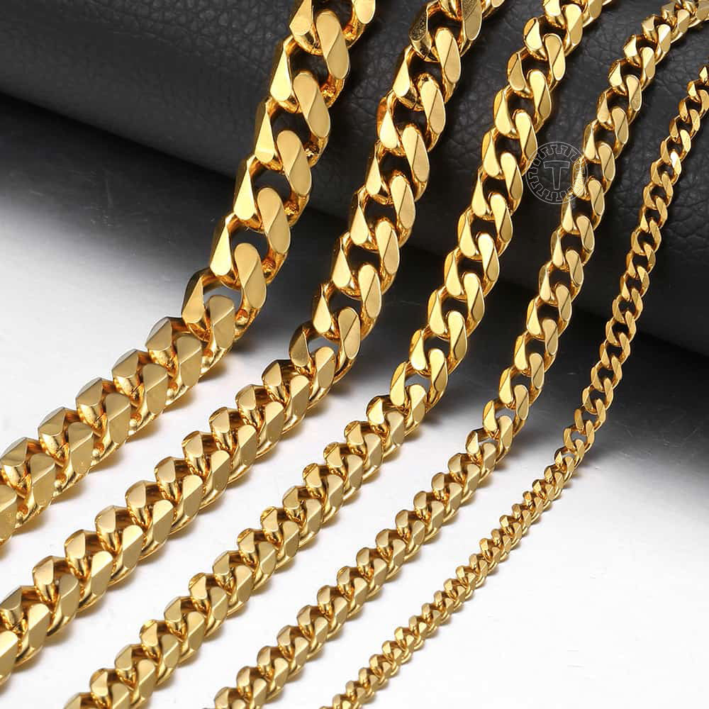 3/5/7/9/11mm Gold Black Cuban Chain Necklace 18-30inch