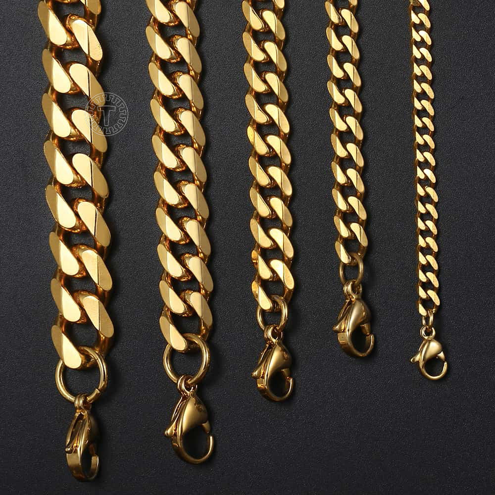 3/5/7/9/11mm Gold Black Cuban Chain Necklace 18-30inch