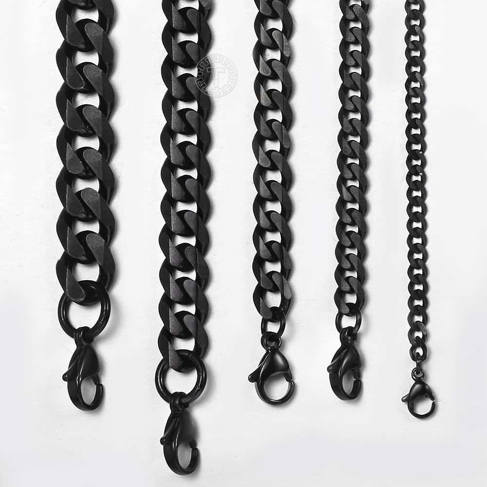 3/5/7/9/11mm Gold Black Cuban Chain Necklace 18-30inch