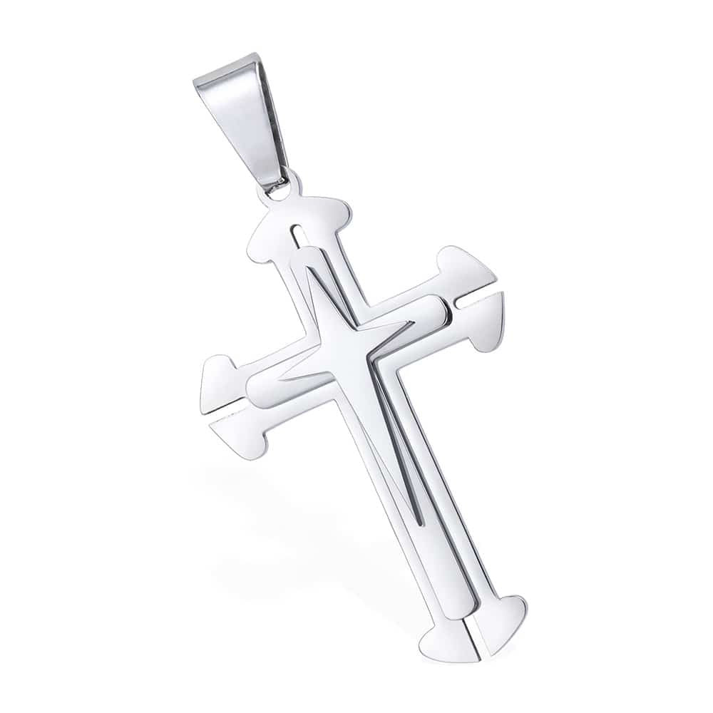 5mm Silver Cross Pendant Necklace Byzantine Chain 18-30inch