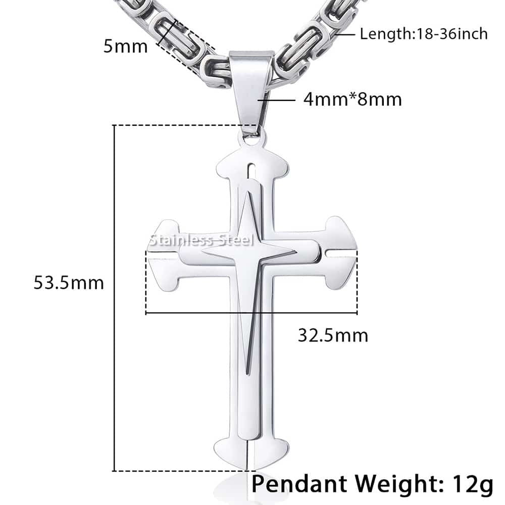 5mm Silver Cross Pendant Necklace Byzantine Chain 18-30inch