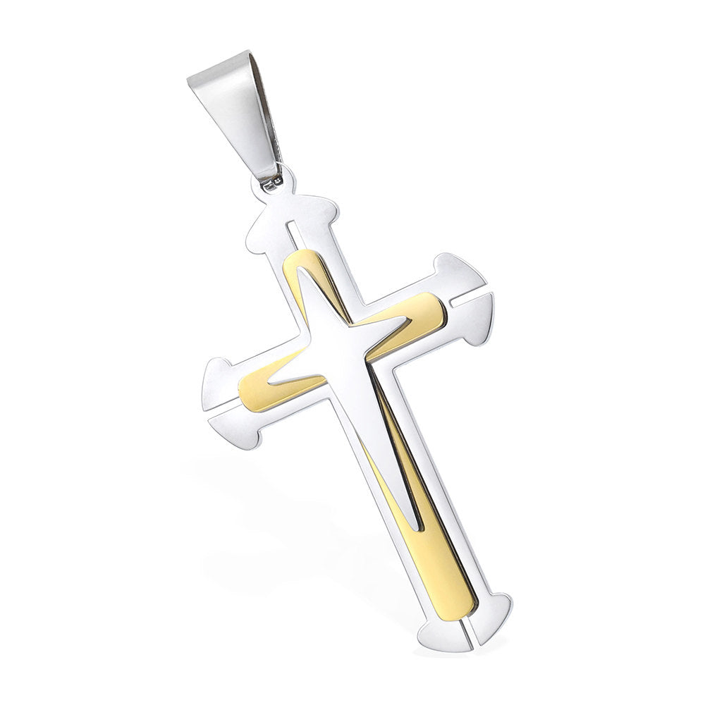 5mm Gold Silver Cross Pendant Necklace Byzantine Chain 18-30inch