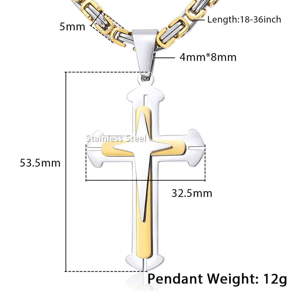 5mm Gold Silver Cross Pendant Necklace Byzantine Chain 18-30inch