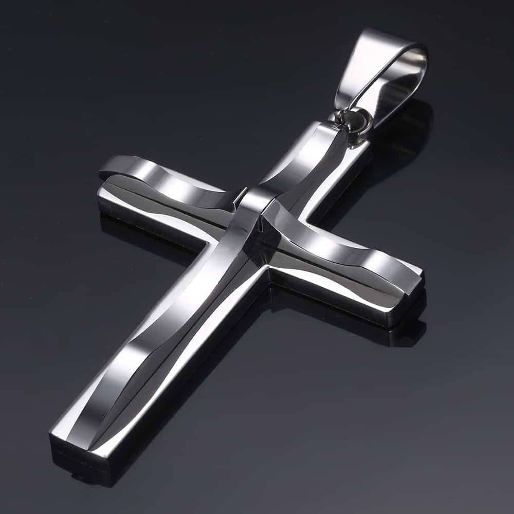 5mm Silver Cross Pendant Necklace Cuban Chain 18-30inch