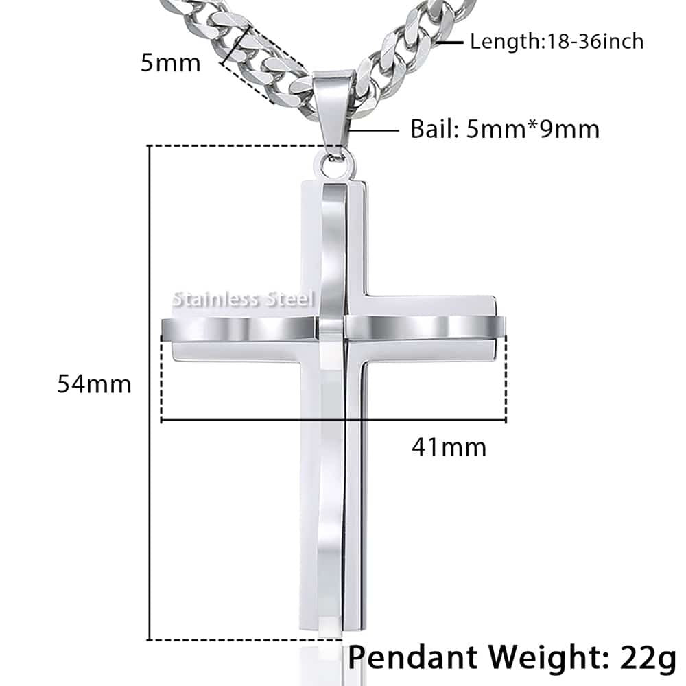 5mm Silver Cross Pendant Necklace Cuban Chain 18-30inch