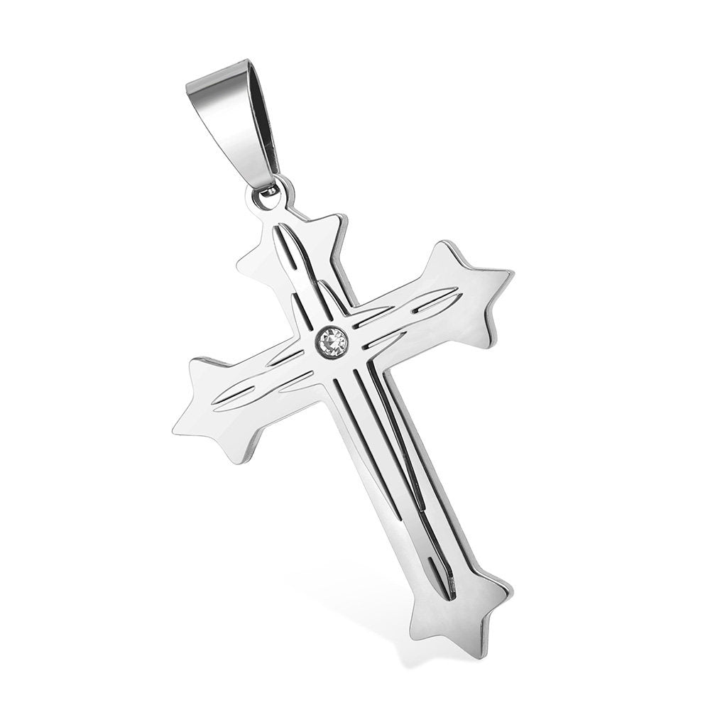 5mm Silver Cross Pendant Necklace Byzantine Chain 18-30inch