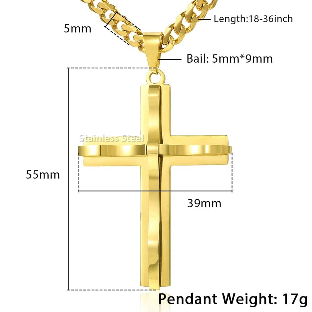 5mm Gold Cross Pendant Necklace Cuban Chain 18-30inch