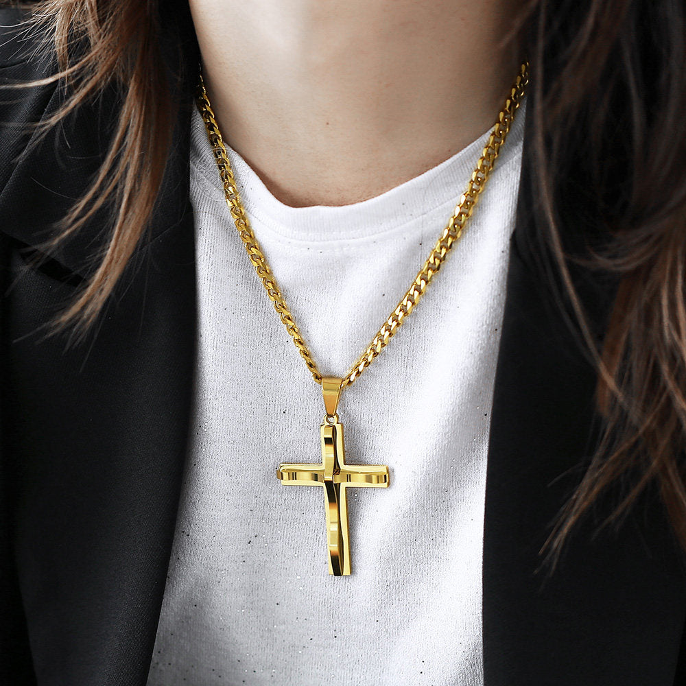 5mm Gold Cross Pendant Necklace Cuban Chain 18-30inch