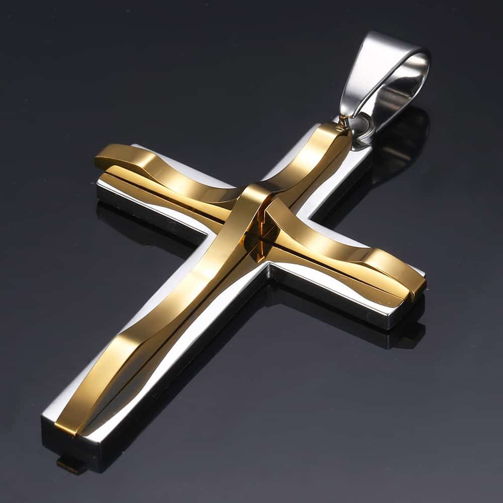 5mm Gold Silver Cross Pendant Necklace Cuban Chain 18-30inch