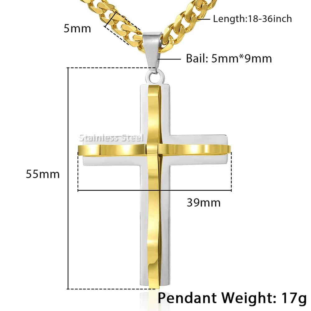 5mm Gold Silver Cross Pendant Necklace Cuban Chain 18-30inch