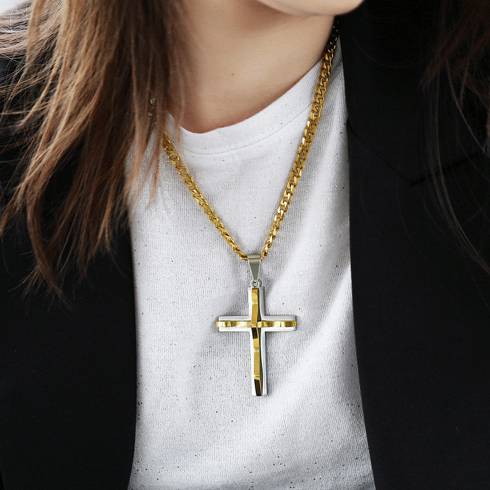 5mm Gold Silver Cross Pendant Necklace Cuban Chain 18-30inch