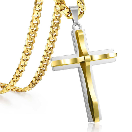 5mm Gold Silver Cross Pendant Necklace Cuban Chain 18-30inch