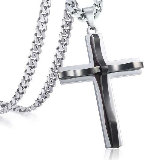 5mm Black Silver Cross Pendant Necklace Cuban Chain 18-30inch