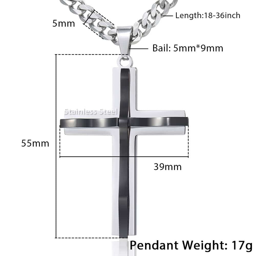 5mm Black Silver Cross Pendant Necklace Cuban Chain 18-30inch